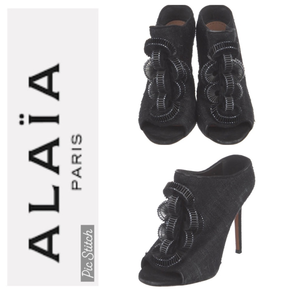 Alaia Black Peep Toe Mule Heels
